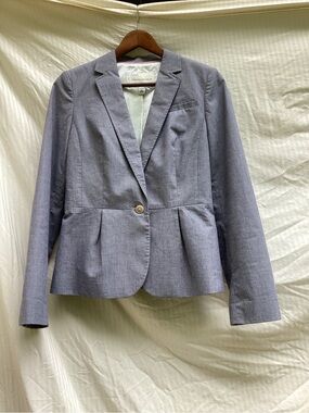 Banana Republic blue patterned Single-Button Peplum stretch Blazer, size 4
